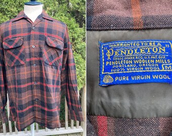1970s Pendleton Board Shirt, Wool, Red White and Blue, Plaid