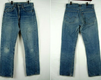 32 x 30.5 Levi&#39;s 505 #8 Indigo Blue Denim Jeans Vintage Original 70s