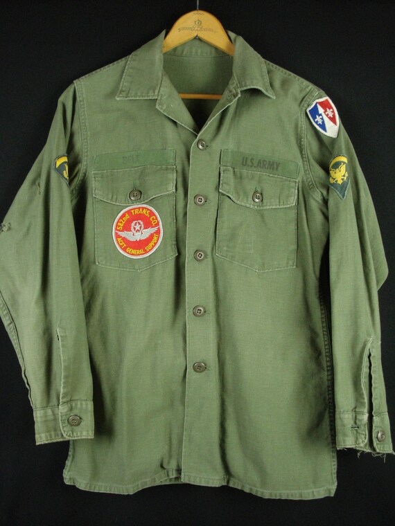 Vintage 60s U.S Army OG 107 Cotton Sateen Shirt Ja