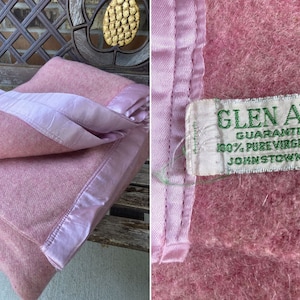70" X 78" Glen Ayr 100% Wool Blanket Made in USA Vintage Rare Pink MCM