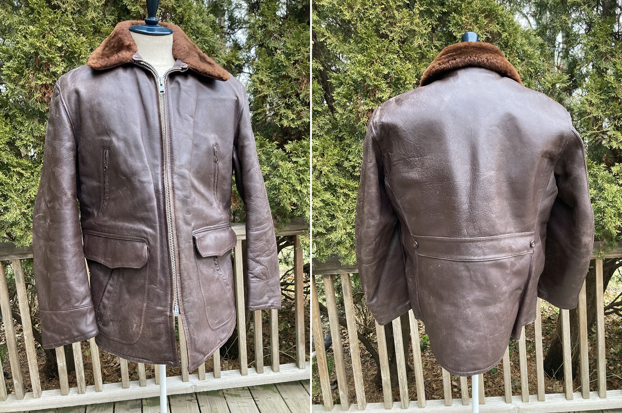 1940s Front Quarter Horsehide Shearling Lining Leather Car
