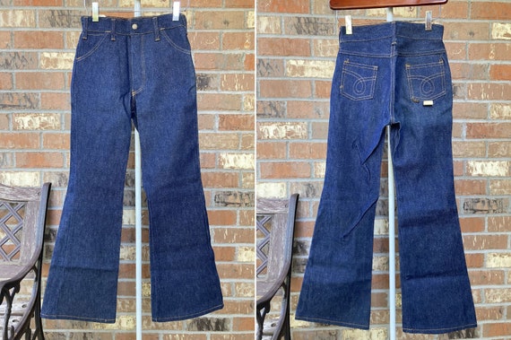 Size 12 NOS Key Blue Denim Flare Bell Bottom Jeans Vintage 70s Hippie  Festival Deadstock 