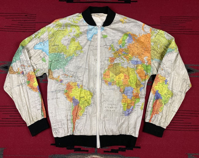 Vintage Tyvek World Map Allover Print Paper Jacket Unisex Curt Etsy