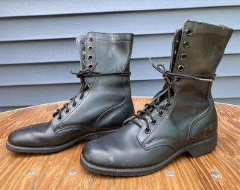 Size 8.5R Lace up Black Leather Military Combat Jump Boots Vintage 