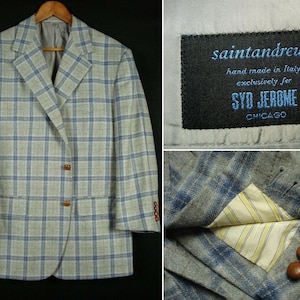 EU56 US44-46 Short Saint Andrews Wool Cashmere Sport Coat Blazer Jacket Windowpane Made in Italy