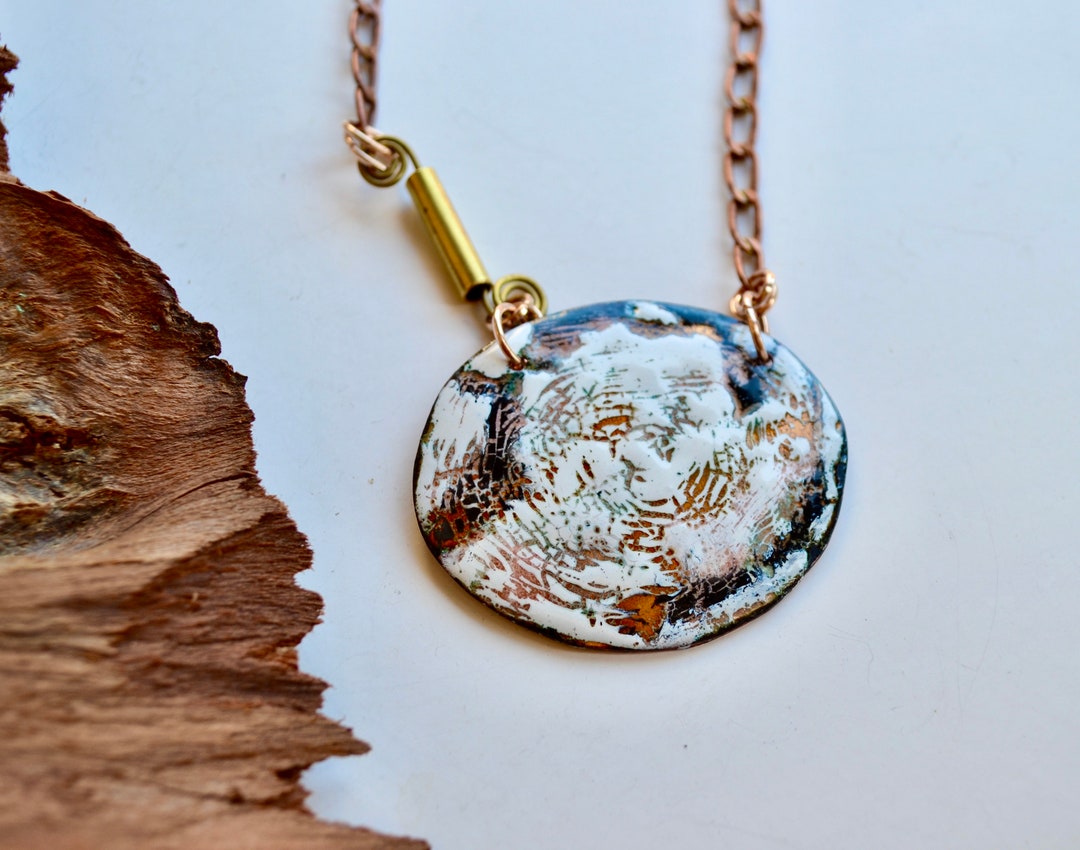 Abstract Sunset Painting Necklace, Geometric Necklace, Fire Enamel ...
