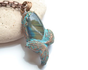 Mermaid tail pendant with Labradorite, boho chic turquoise necklace, gemstone jewelry gift, summer jewelry, women's surfer necklace