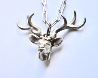 Silver deer necklace, Power animal pendant, christmas deer necklace, real deer pendant, gift for animals lover, woodland inspired, Spiritual