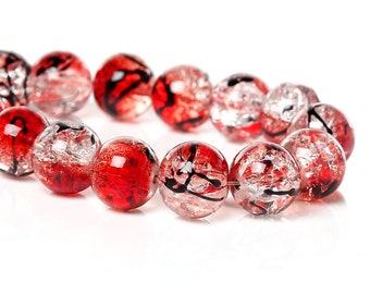 100 Red crackle glass beads B114