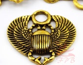 5 Egyptian Scarab Beetle Charms 27mm Wholesale Antiqued Gold Plated Egypt Pendants SC0086601