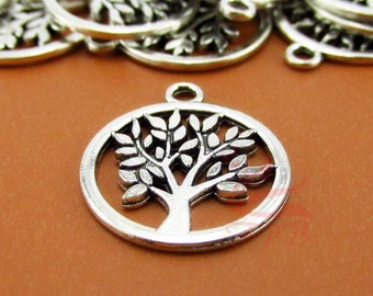 Tree of Life pendant beads BULK 25 Tree Charms Wholesale Tree Branch Tag pendant beads Antique Silver 12X21mm CM0788S