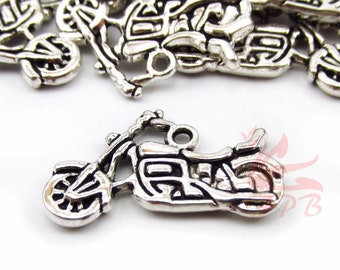 10 Motorcycle Charms 24mm Wholesale Antiqued Silver Plated Pendants SC0003298