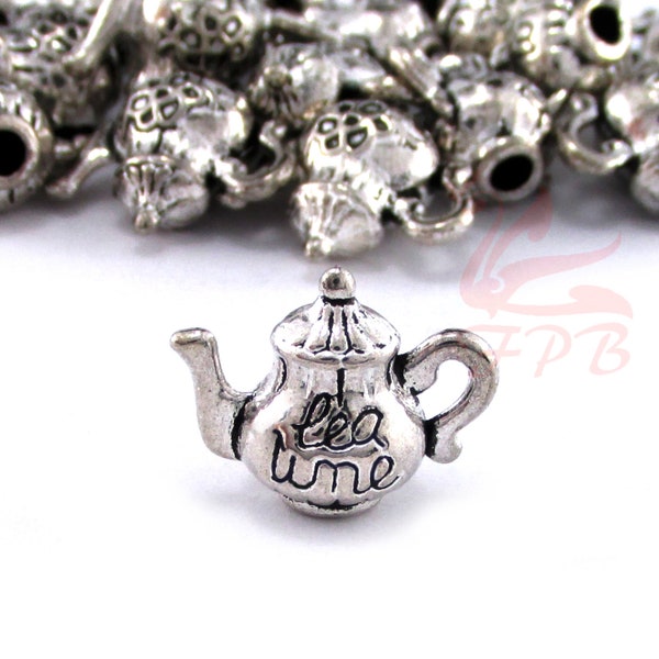 5 Tea Time Teapot Charms 16mm Wholesale Antiqued Silver Plated 3D Pendant SC0066003