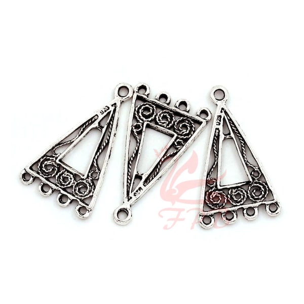 10 Triangle Chandelier Connector Charms 25mm Wholesale Spiral Antiqued Silver Plated Pendants SC0024173