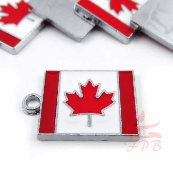 2 Canada Flag Charms 22mm Maple Leaf Canadian Flag Enamel Pendants For Jewelry Making EC0014851