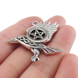 1 Celtic Raven Pendant 38mm Large Antiqued Silver Plated Star Pendant SP743229