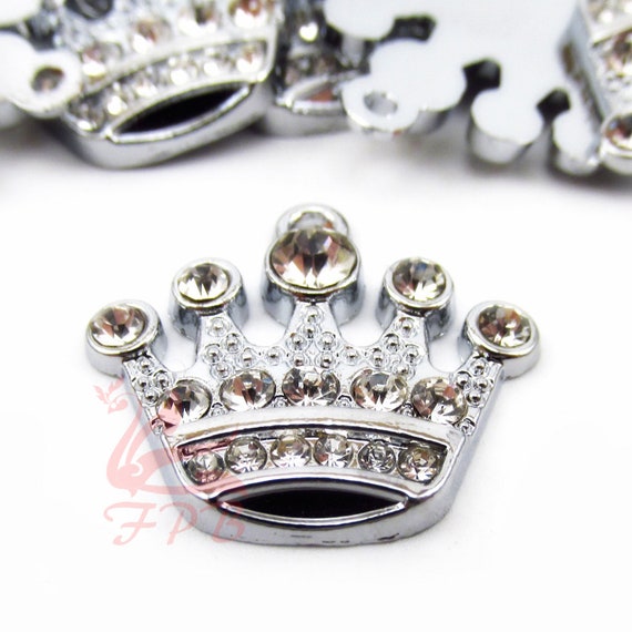 2 Crown Charms 21mm Wholesale Clear Rhinestone Silver Plated Pendants SC0010355