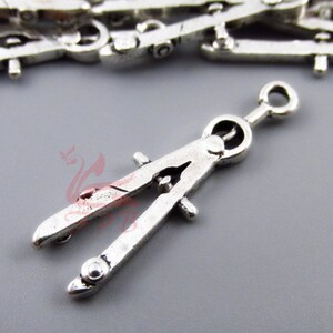 10 Drafting Compass Charms 29mm Wholesale Antiqued Silver Plated Science Pendants SC0084577