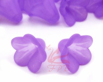 50 Purple Lily Flower Bead Caps 14mm Wholesale Frosted Acrylic Beads AB0023378