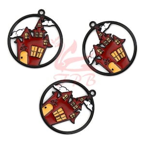 1 Red Haunted House Charms 24mm Wholesale Black Enamel Halloween Pendant SC0719912