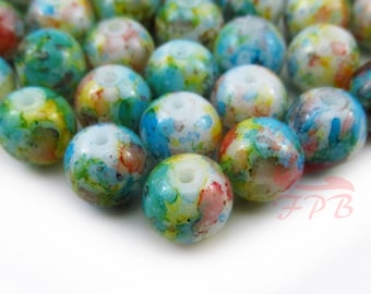 20 Rainbow 8mm Glass Beads Wholesale Multicolor Spots Beads For Jewelry Making GB0102560