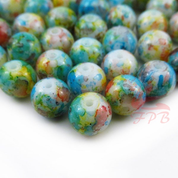 20 Rainbow 8mm Glass Beads Wholesale Multicolor Spots Beads For Jewelry Making GB0102560