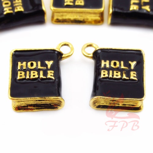 1 Holy Bible Charms 18mm Wholesale Antiqued Gold Plated Enamel Etsy