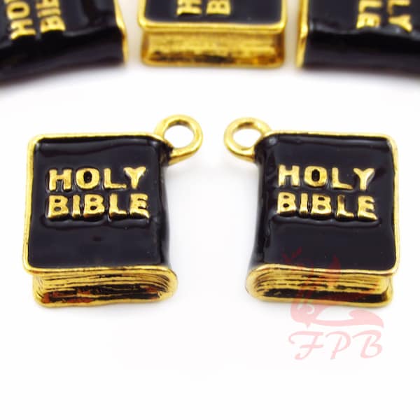 1 Holy Bible Charms 18mm Wholesale Antiqued Gold Plated Enamel Religious Pendants SC0057480