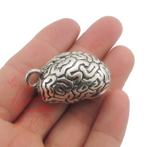 1 Brain Pendant 36mm Wholesale Large Antiqued Silver Plated Necklace Pendant For Jewelry Making SP0034439