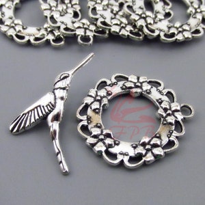 5 Hummingbird Toggle Clasp Sets 29mm Wholesale Antiqued Silver Plated Jewelry Making Findings F0075690