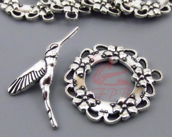 5 Hummingbird Toggle Clasp Sets 29mm Wholesale Antiqued Silver Plated Jewelry Making Findings F0075690
