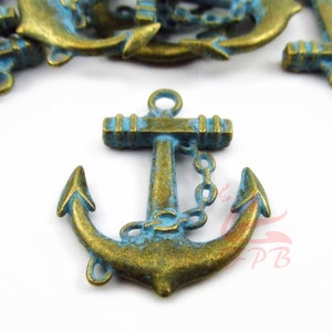 2 Boat Anchor Charms 31mm Wholesale Antiqued Bronze Turquoise Patina Pendants BC0059202