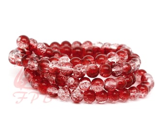 50 Red Glass Beads 8mm - Wholesale Crackle Glass Beads For Jewelry Making GB0027082