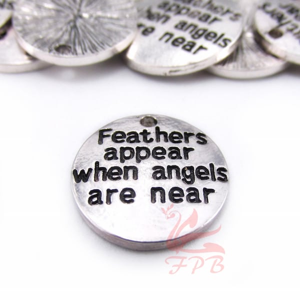 2 Feathers Appear When Angels Are Near 15mm Message Charms CC0117298