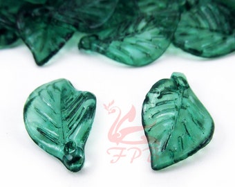 50 Dark Green Leaf Charms 18mm Wholesale Acrylic Leaves For Jewelry Making AB0009586