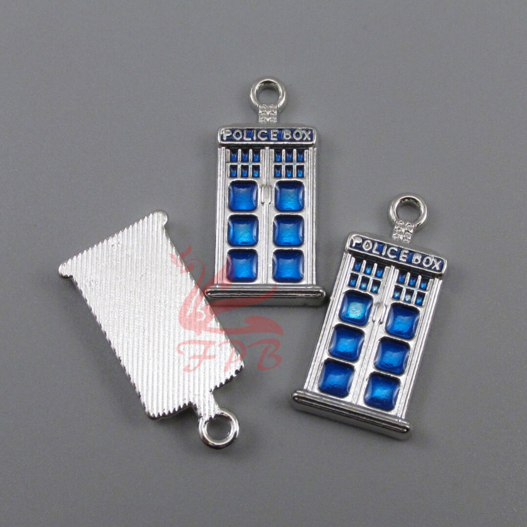 2 Blue Police Box Charms 27mm Wholesale Blue Enamel Pendants SC0032009 ...