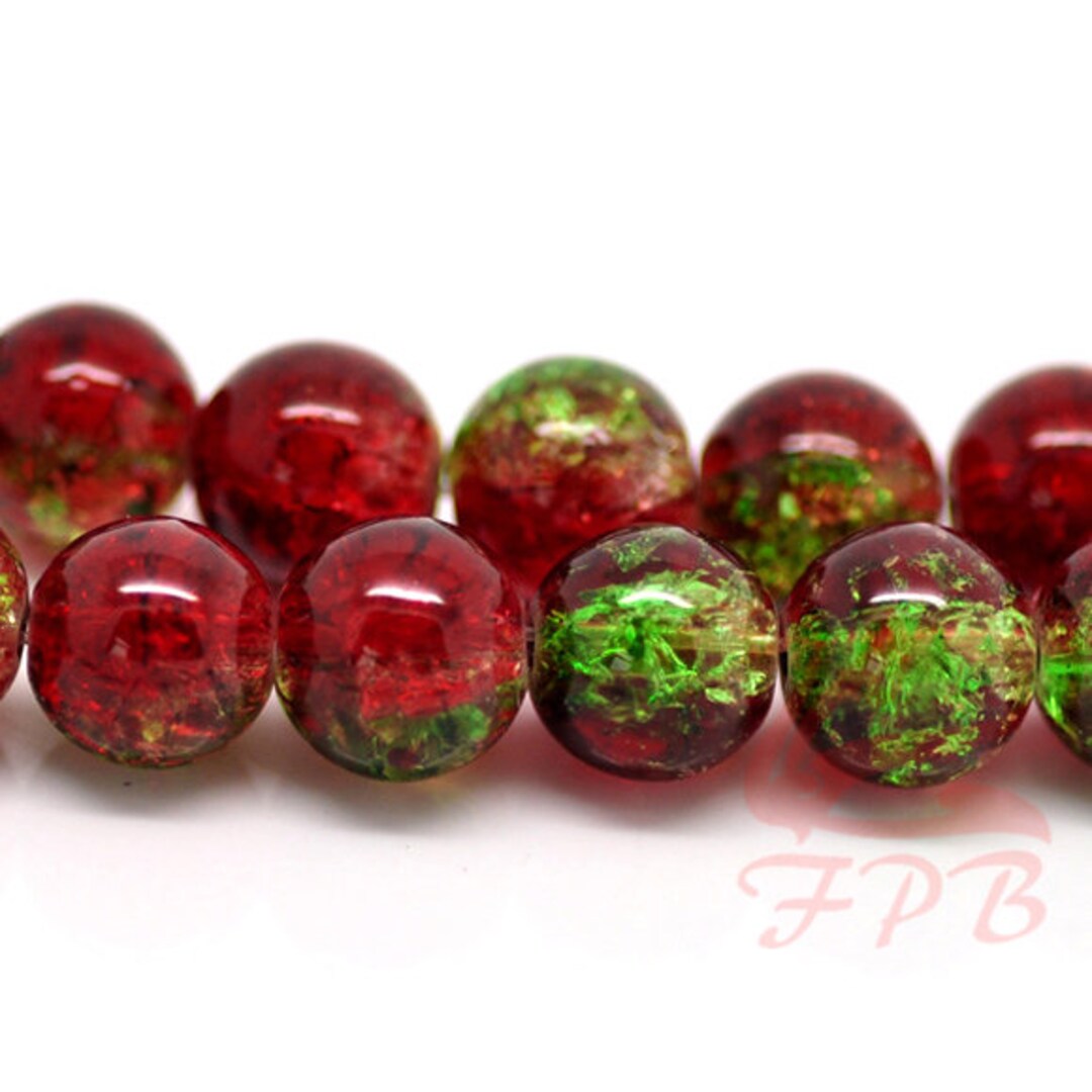 20 Christmas Glass Beads 10mm Red Green Crackle Glass Beads for Jewelry Making GB0016803 Etsy