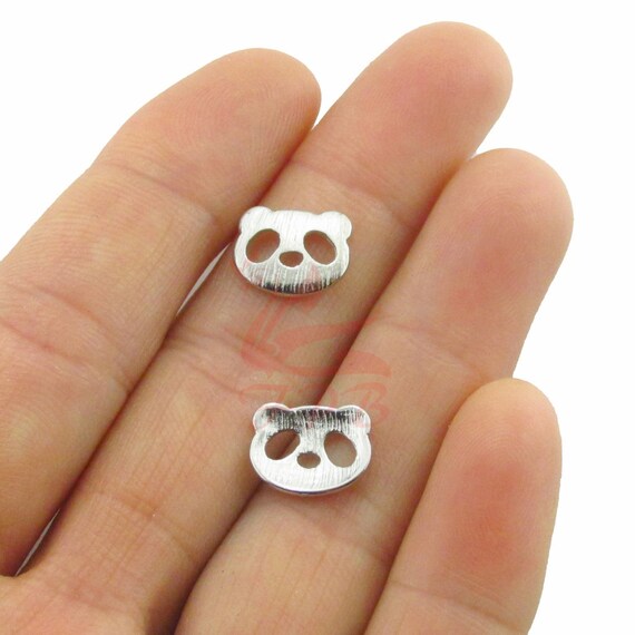 10 Panda Charms 11mm Antiqued Silver Plated Animal Pendants