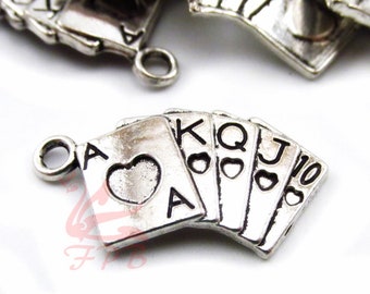 Free Ship 40 Pcs Tibetan Silver playing cards Red Heart Charms 20x19mm #1914 