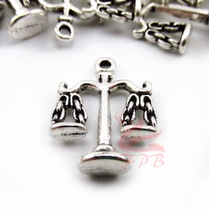 10 Scales Of Justice Charms 22mm Antiqued Silver Plated Pendants SC0099735