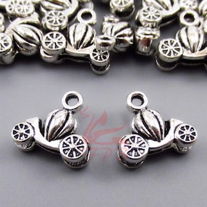 10 Cinderella Pumpkin Carriage Charms 13mm Antiqued Silver Plated Pendants SC0010054