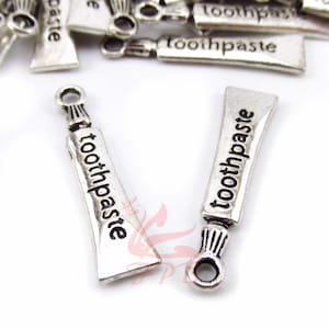 10 Zahnpasta Charms 28 mm Groß Antiqued Silber überzogene Anhänger SC0016259