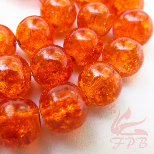 20 Orange 12mm Glass Beads Wholesale Crackle Glass Beads for Etsy