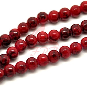 50 Red And Black 8mm Glass Beads Wholesale Glossy Finish Glass Beads For Jewelry Making GB18240