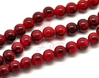 50 Red And Black 8mm Glass Beads Wholesale Glossy Finish Glass Beads For Jewelry Making GB18240