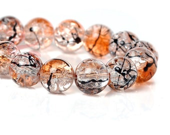 20 Orange Crackle Glass Beads 10mm Wholesale Glass Beads For Jewelry Making GB0058107