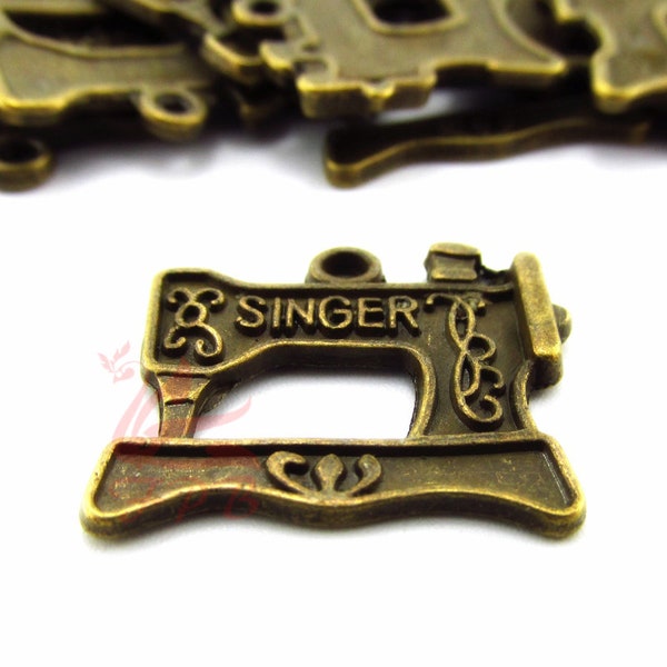 10 Sewing Machine Charms 20mm Wholesale Antiqued Bronze Pendants BC0013363