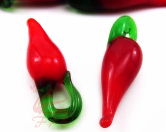 10 Red Chili Pepper Charms 30mm Wholesale Lampwork Glass Pendants GC0096252