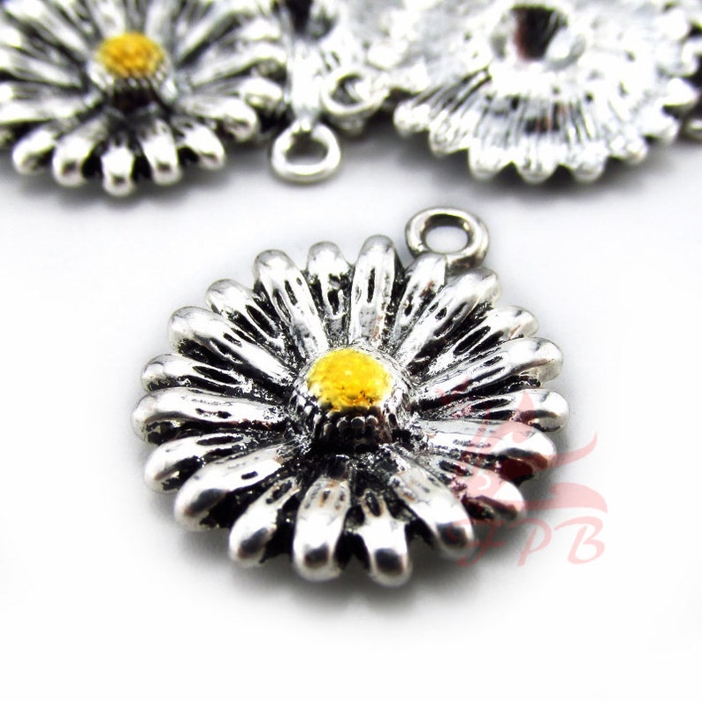 2 Sunflower Charms 24mm Enamel Pendants for Jewelry Making Etsy