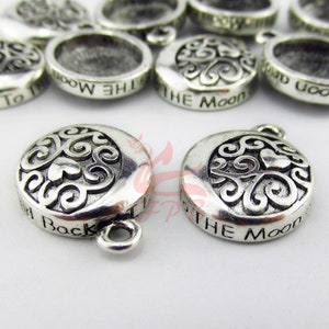 5 Love You To The Moon And Back Charms 18mm Wholesale Antiqued Silver Plated Pendants SC0080087